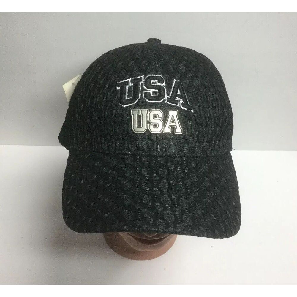 USA SpellOut Black Mesh Strapback Baseball Hat Trucker Cap NWT